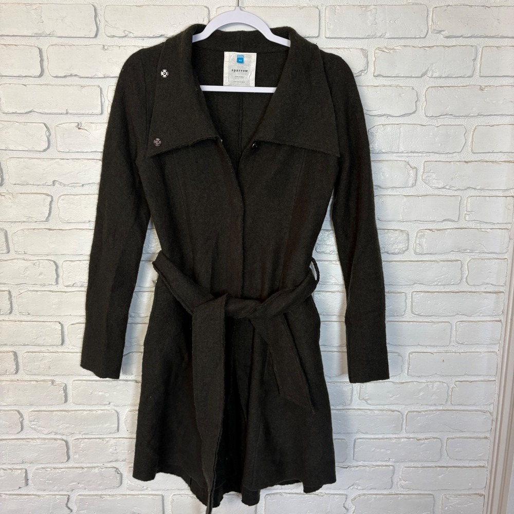 Anthropologie Sparrow Green Wool Belted Sweater Coat Long Cardigan Jacket XS